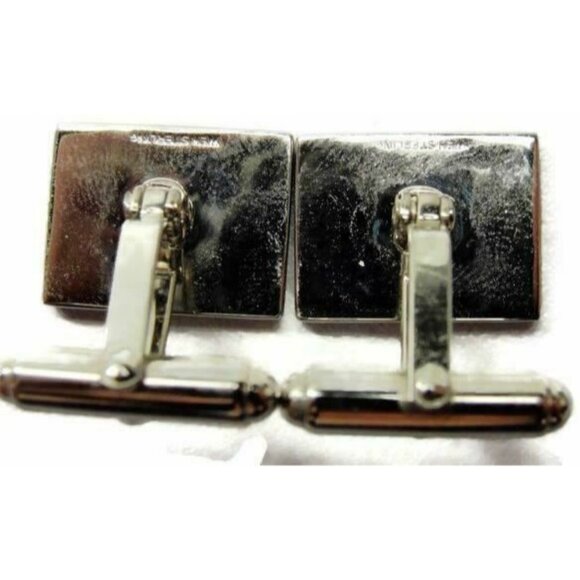 Cufflinks Black Onyx Pearl Double Rectangle Sterling Silver 925 Patina Vtg - Picture 10 of 12